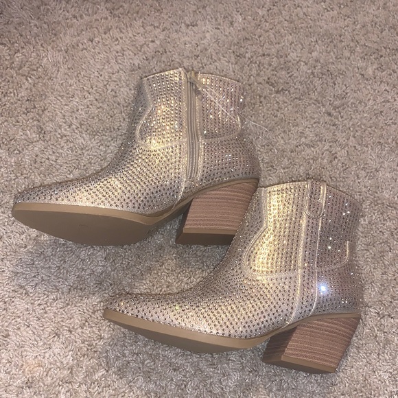 NEW Women’s Gold Sparkly Rhinestone Cowgirl Zip Ankle Boots with Heel Size 8 - Picture 7 of 12